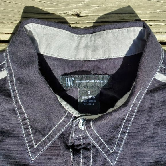 INC (Macy's) Mens Short Sleeve Button Shirt with contrast stitch and details - Picture 3 of 4
